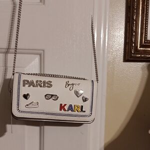 White Crossbody Bag with Chain Strap and Embellishments